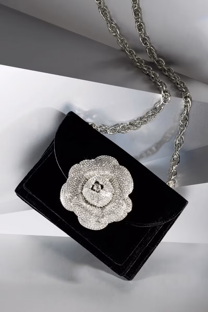 Oscar de la Renta Velvet Rose Chain Crossbody Bag