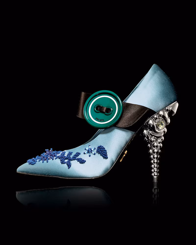 Prada Embroidered Satin Mary Jane Pump