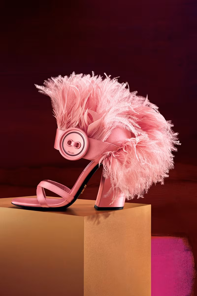 Prada Feather-Embellished Satin Sandal