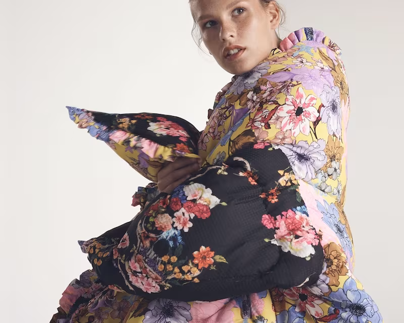 Preen by Thornton Bregazzi Eiderdown Floral-Print Asymmetric Coat