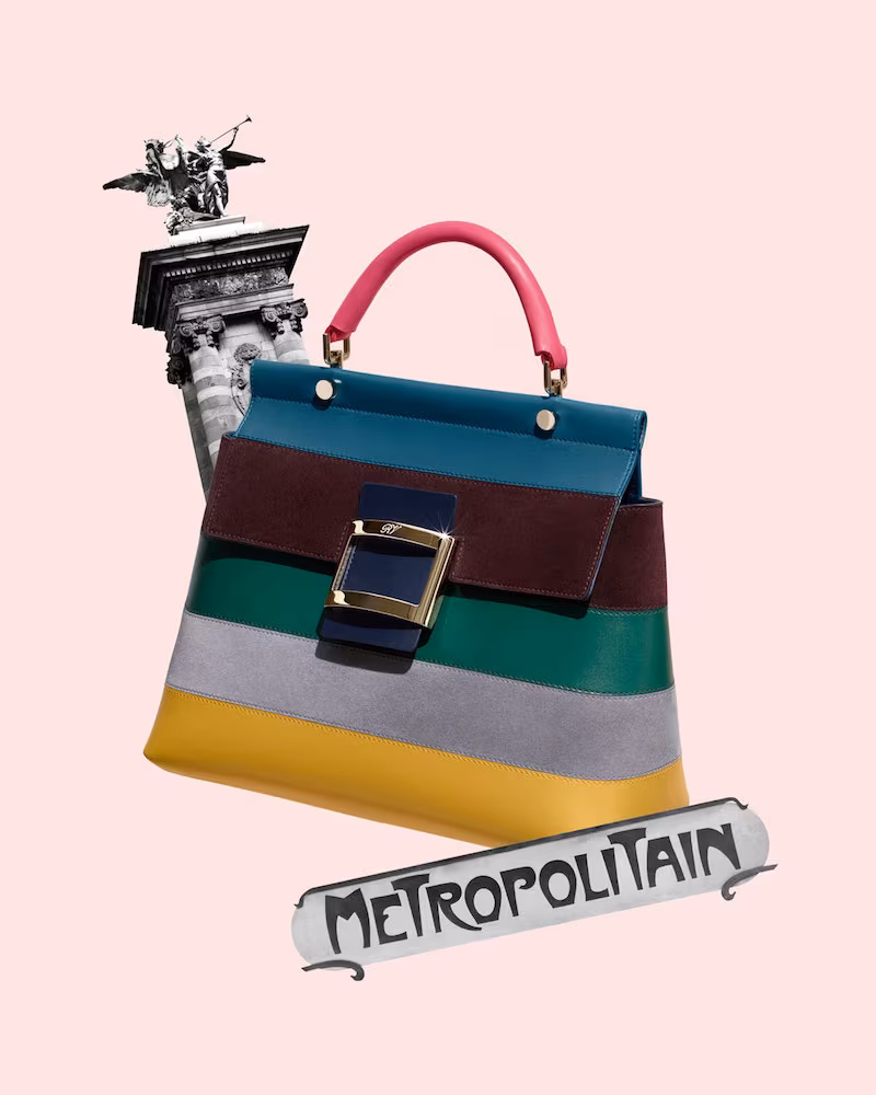 Roger Vivier Viv Cabas Small Striped Crossbody Bag