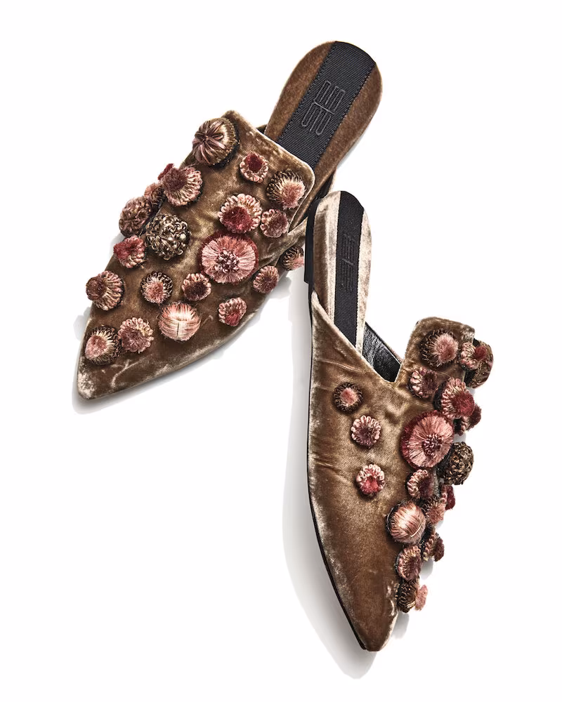 Sanayi313 Bambolone Knots Flat Velvet Mule