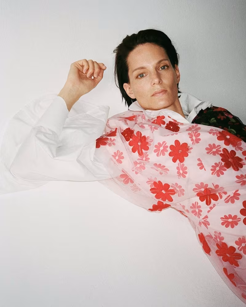Simone Rocha Floral-Print Tulle and Crepe de Chine Dress