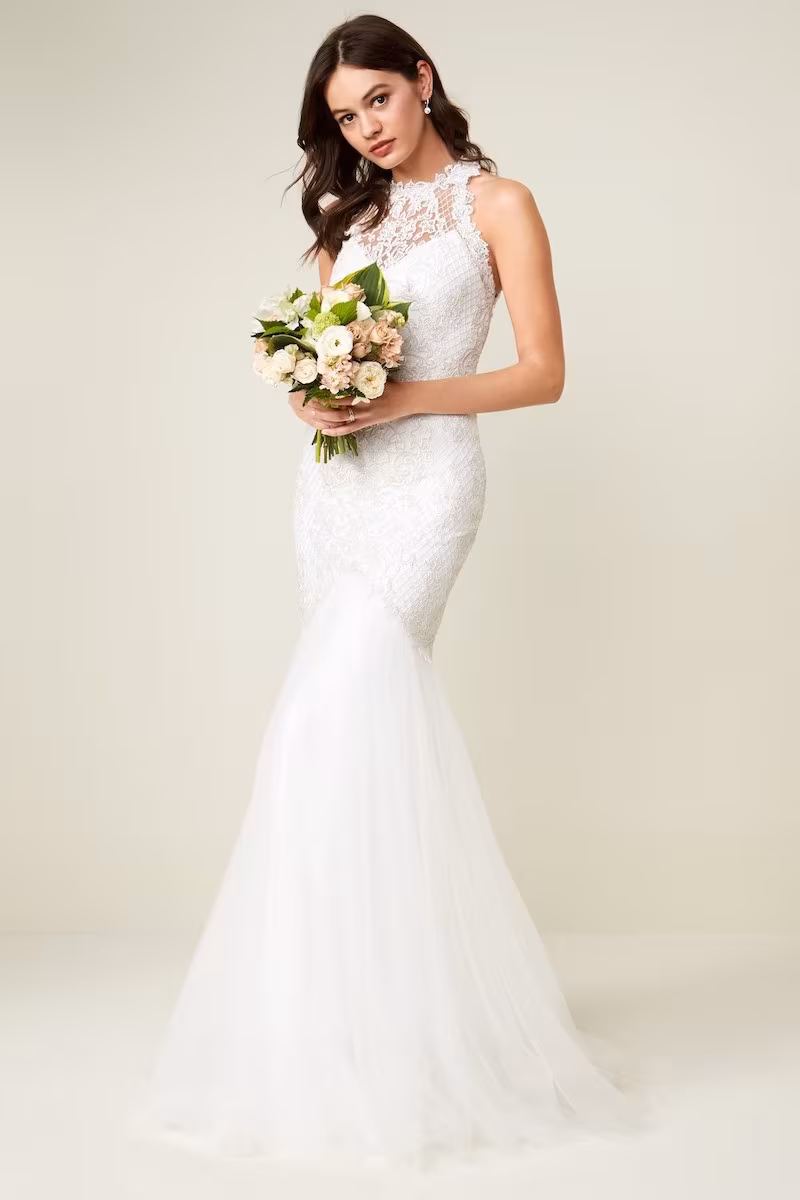 Tadashi Shoji Lace Halter Mermaid Gown
