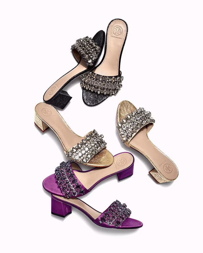 Tory Burch Beverly Embellished Crinkle-Leather Slide Sandal