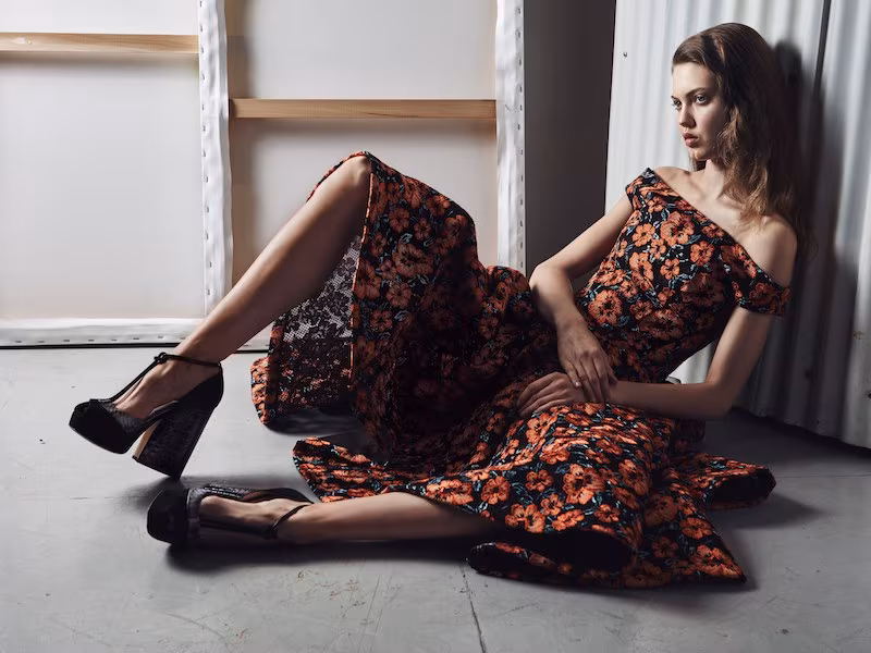 Zac Posen Off-the-Shoulder Embroidered Floral Dress