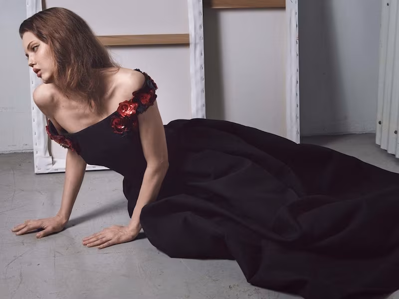 Zac Posen Off-the-Shoulder Gown with Floral Embellishments