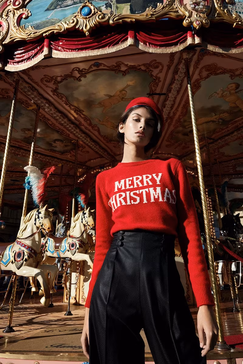 Alberta Ferretti Slim Merry Christmas Wool Blend Sweater