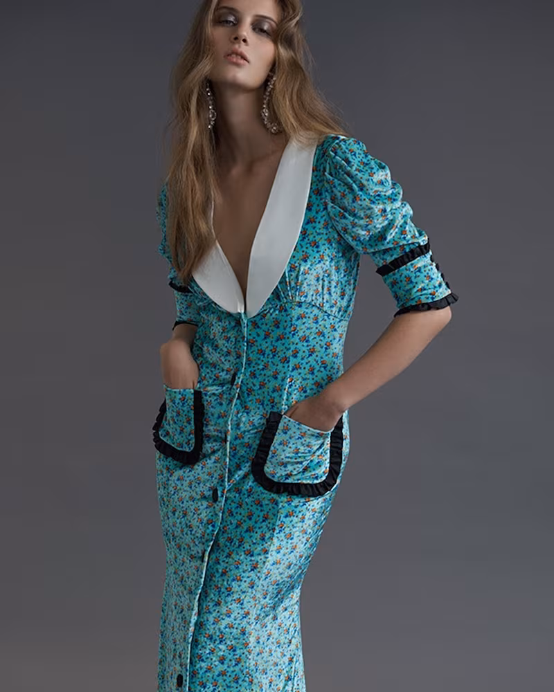  Alessandra Rich Floral-Print Velvet Dress