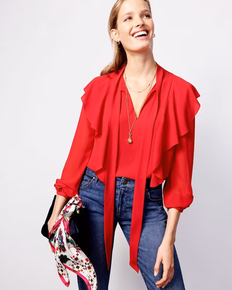 Ann Taylor Ruffle Tie-Neck Blouse
