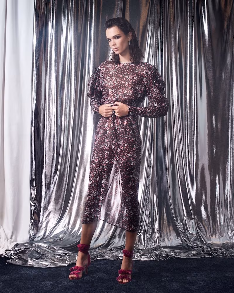 Attico Livia Rose-Print Tie-Waist Dress