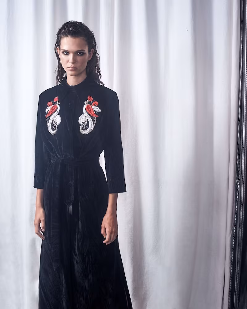 Attico Mua Tie-Waist Embellished Velvet Robe Coat
