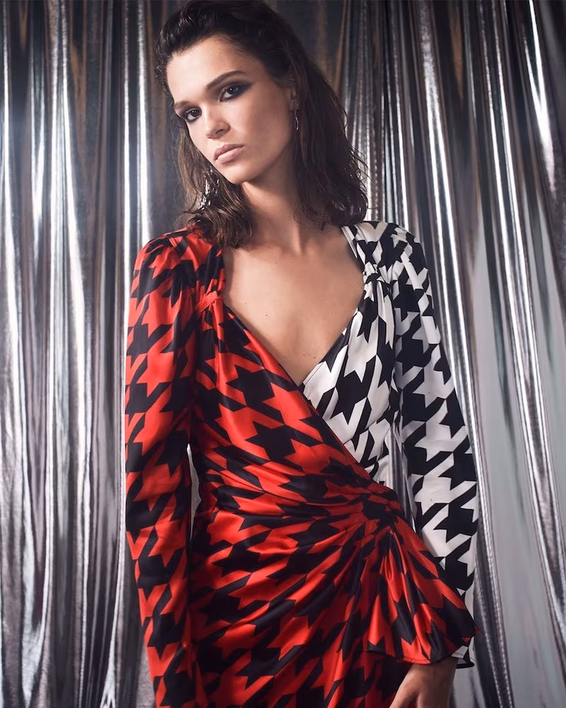 Attico Pat Hound s-Tooth Checked Wrap Dress