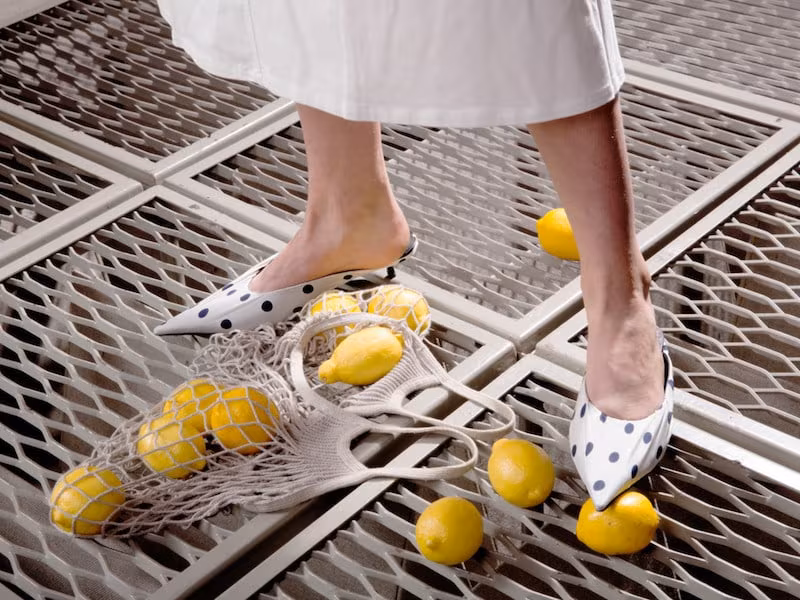 Balenciaga White Polka Dot Slide Heels