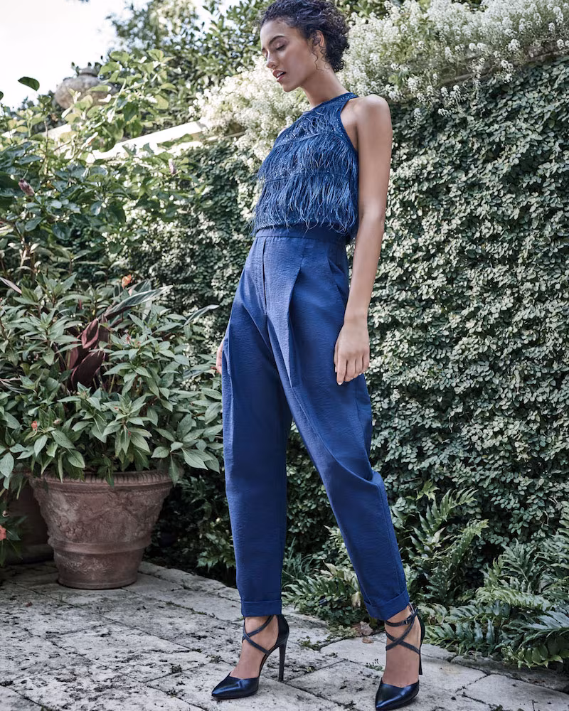 Brunello Cucinelli Feather Tiered Top Crinkled Cotton Jumpsuit
