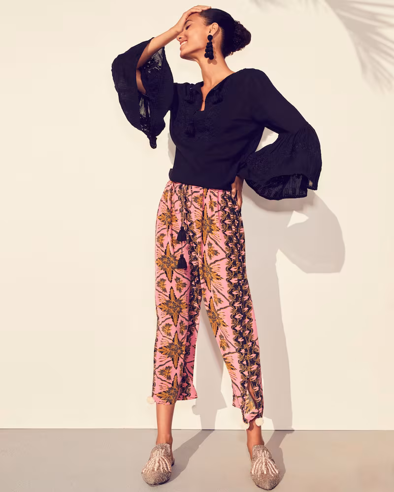 Figue Liza Bell-Sleeve Tonal Embroidered Cotton-Gauze Top