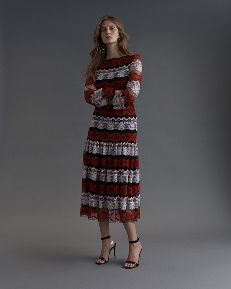 Giambattista Valli Contrast-Panel Long-Sleeved Lace Dress