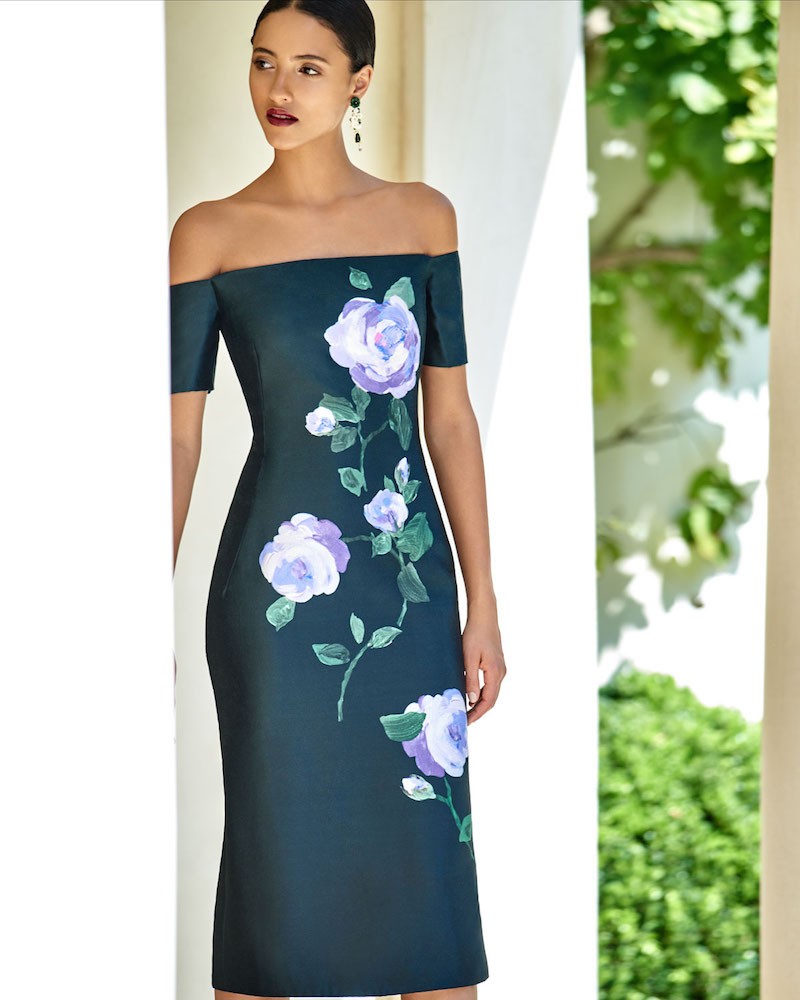 Lela Rose Floral Off-Shoulder Dress