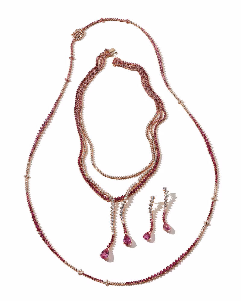 Leo Pizzo Pink Sapphire & Diamond Flower Necklace in 18K Rose Gold
