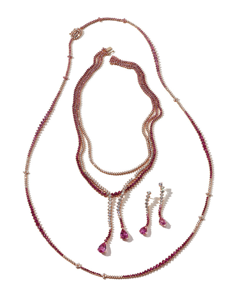 Leo Pizzo Pink Sapphire & Diamond Flower Necklace in 18K Rose Gold