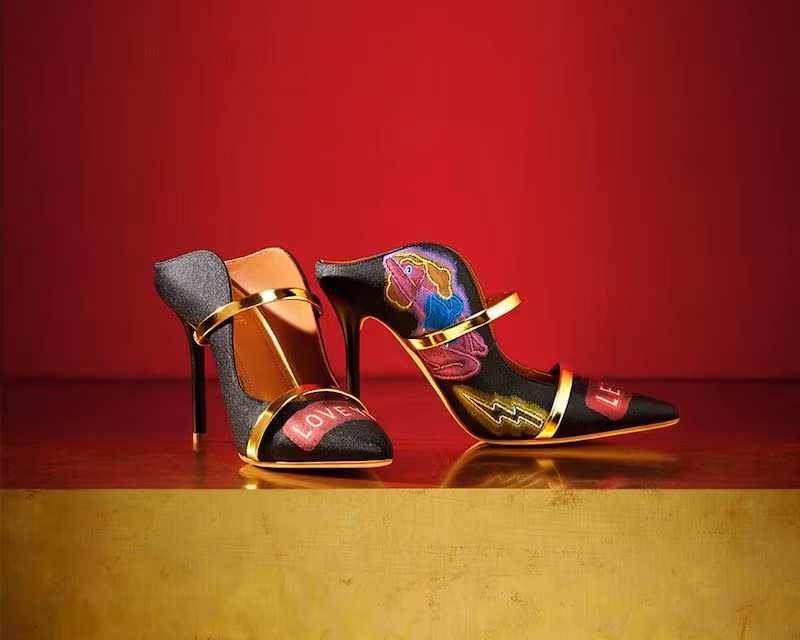Malone Souliers Maureen Embroidered Satin Mules