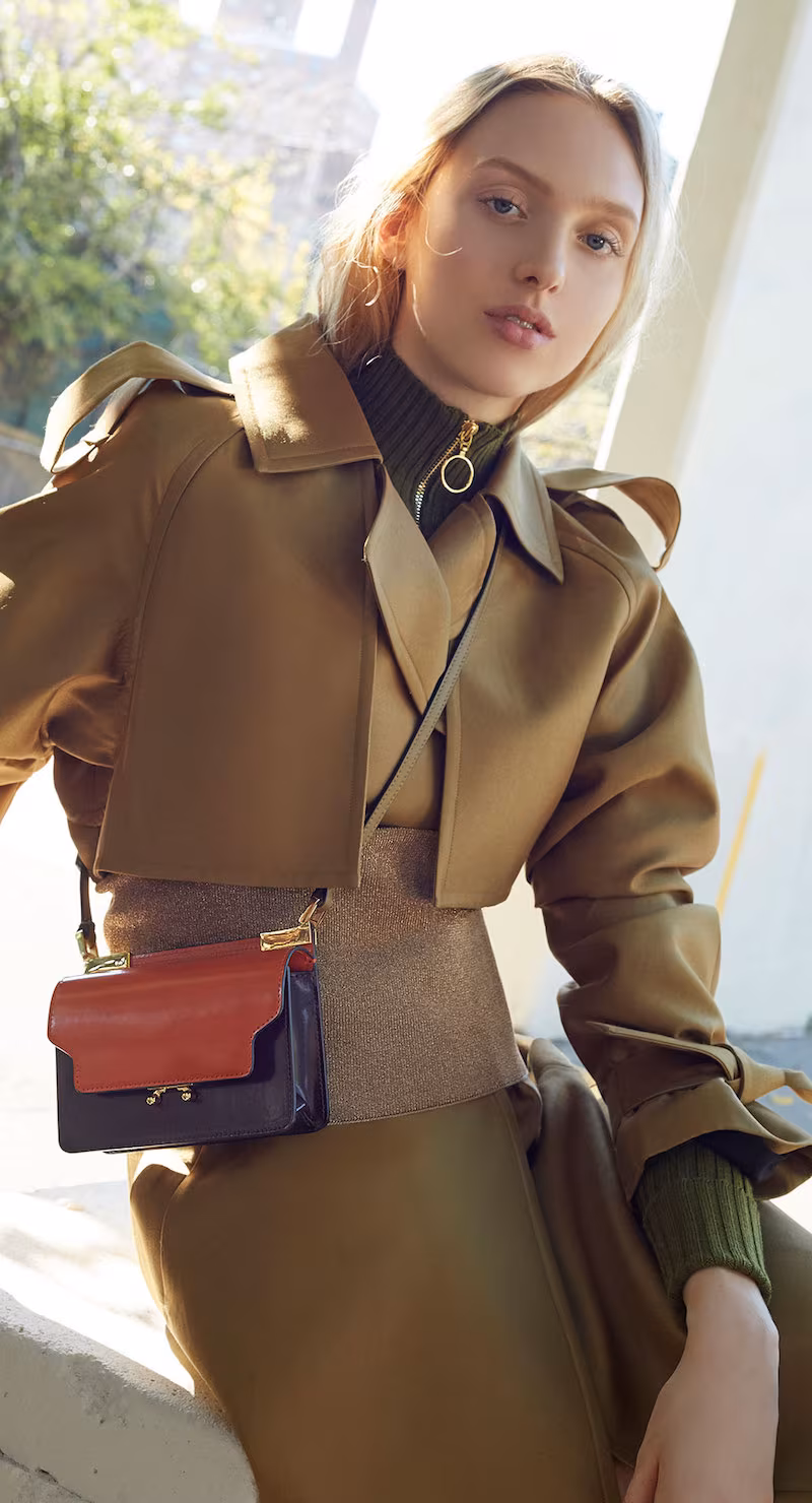 Marni Patent-Trimmed Leather Shoulder Bag