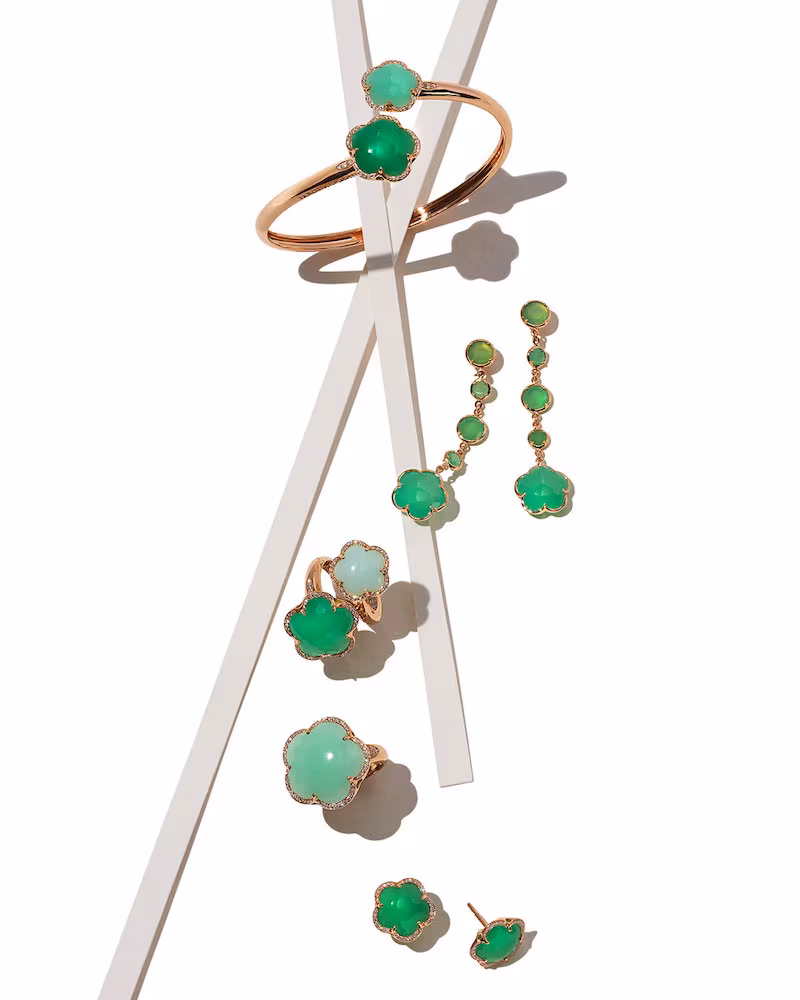 Pasquale Bruni Bon Ton Green Chrysoprase Flower Bracelet with Diamonds in 18K Rose Gold