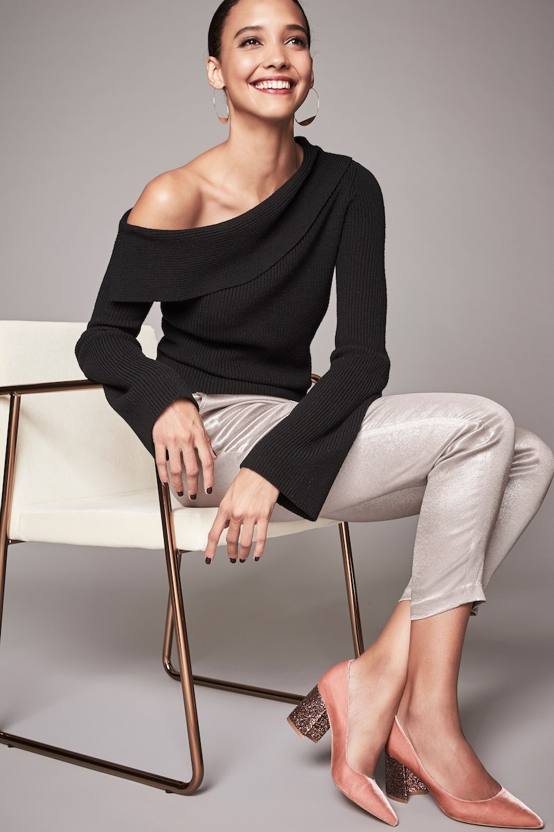 Theory One-Shoulder Foldover Sweater