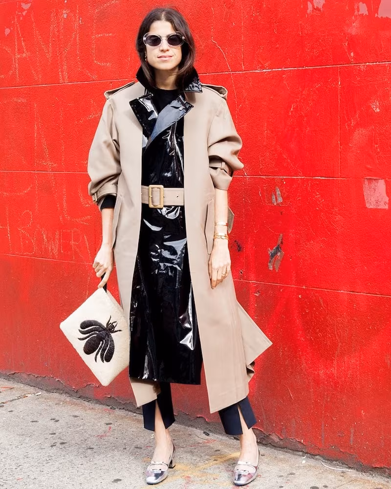 Toga Pleat-Front Contrast-Panel Belted Trench Coat