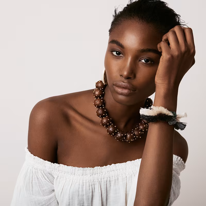 Vanda Jacintho Stud-Embellished Wooden Necklace