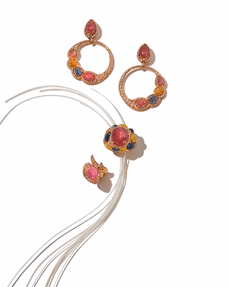 Verdi Open Sapphire & Diamond Circle Earrings in 18K Rose Gold