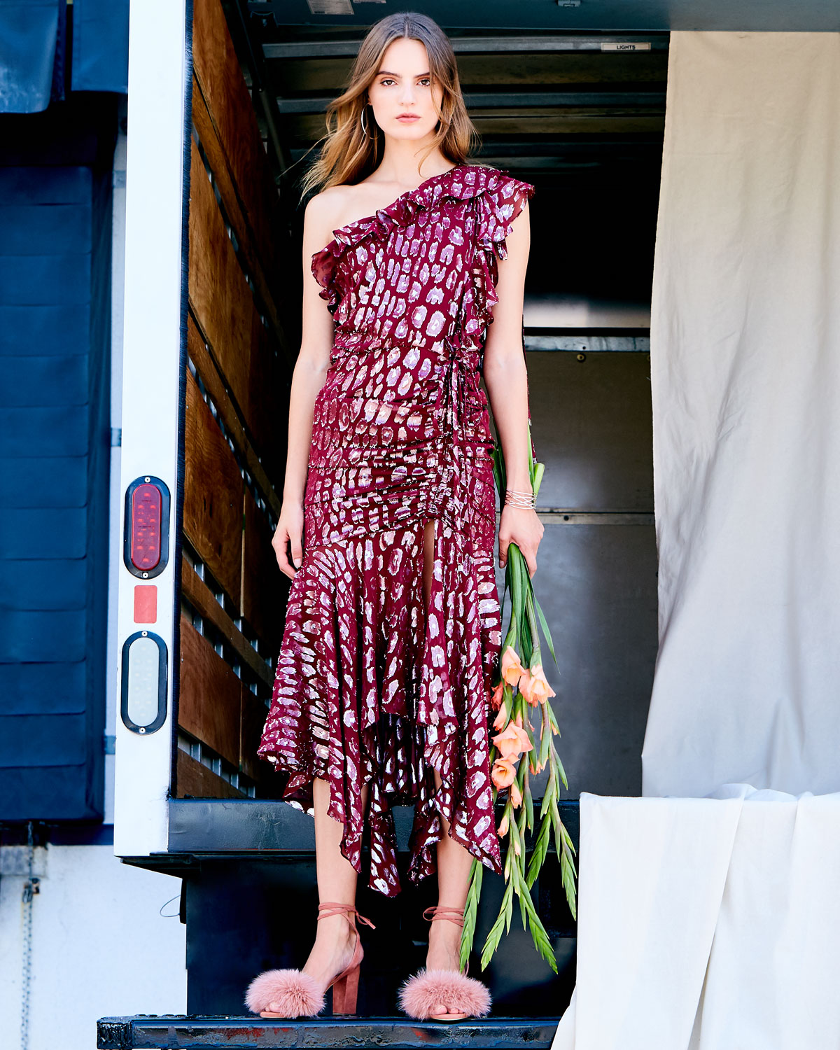 Veronica Beard Leighton One-Shoulder Metallic Silk Dress