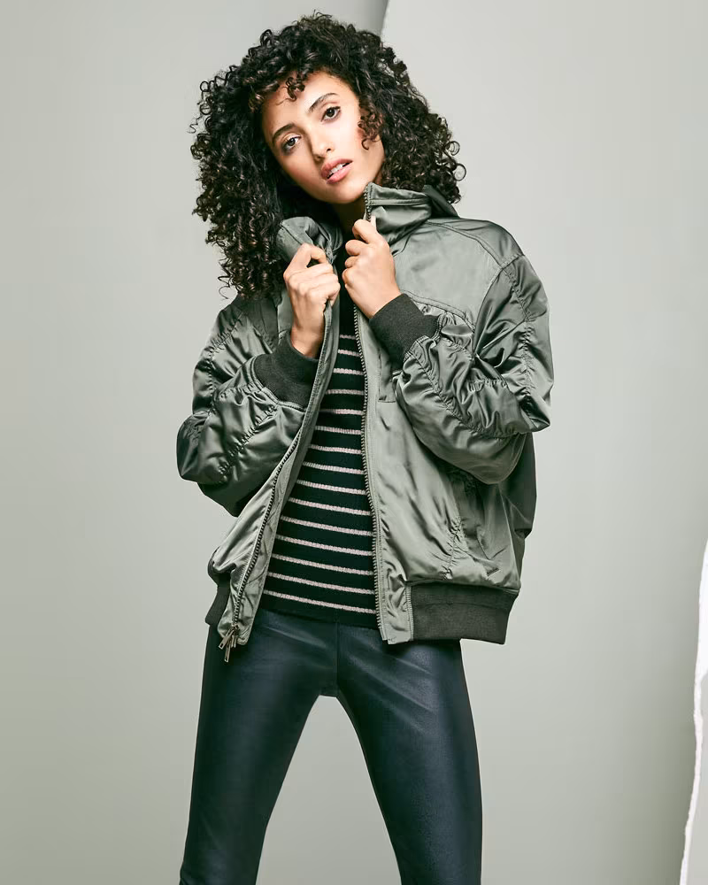 Vince Hooded Zip-Front Bomber Jacket