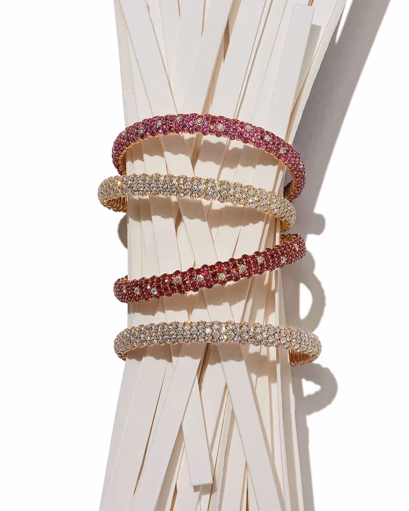 ZYDO Ruby & Diamond Stretch Bracelet in 18K Rose Gold