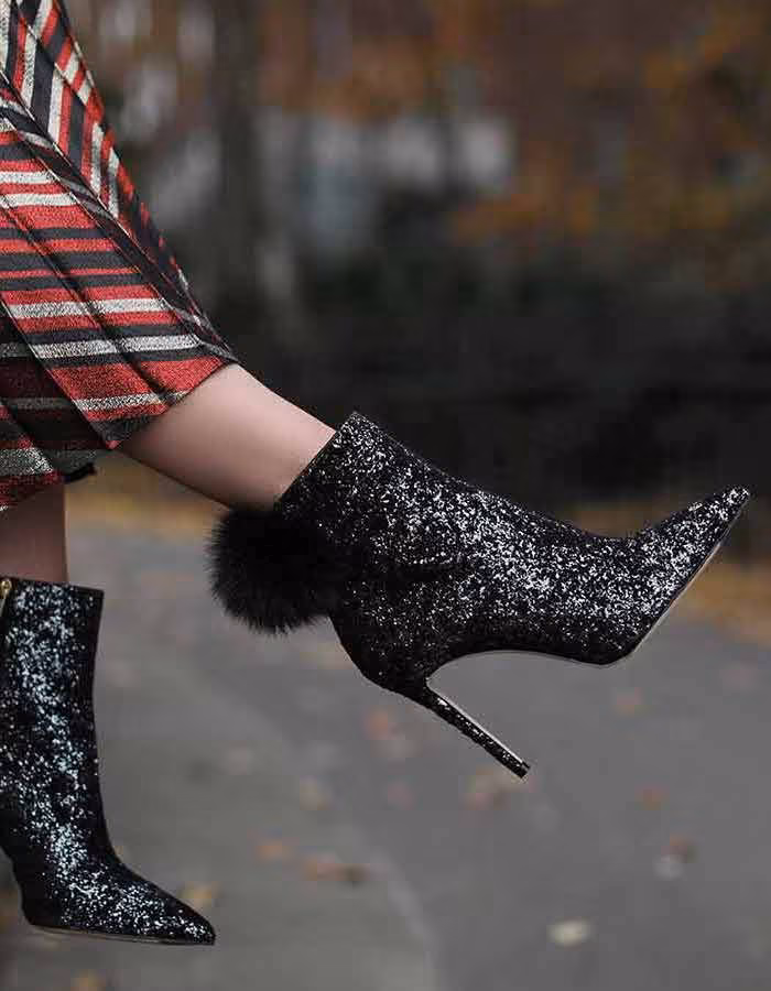 JIMMY CHOO Tesler Glittered Fur-Trim Boot