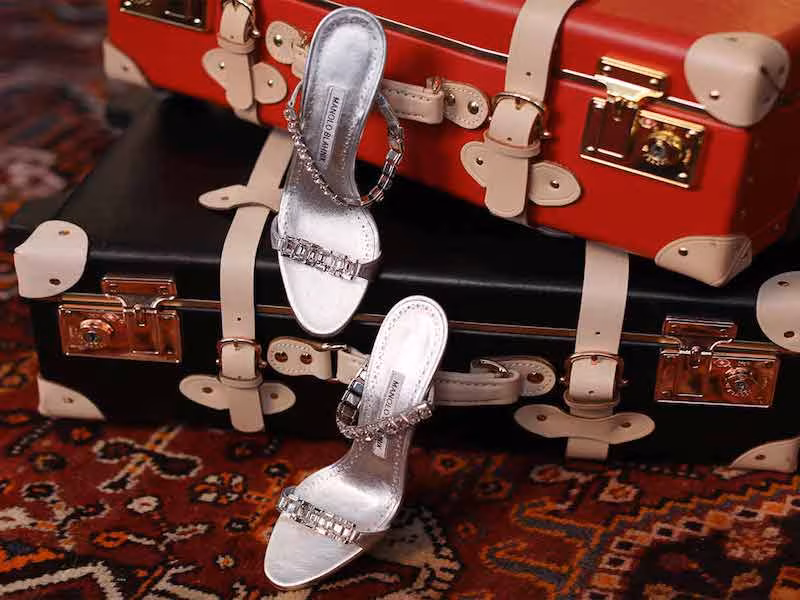 Manolo Blahnik Dallifac Metallic Leather Two-Band Slide Sandal