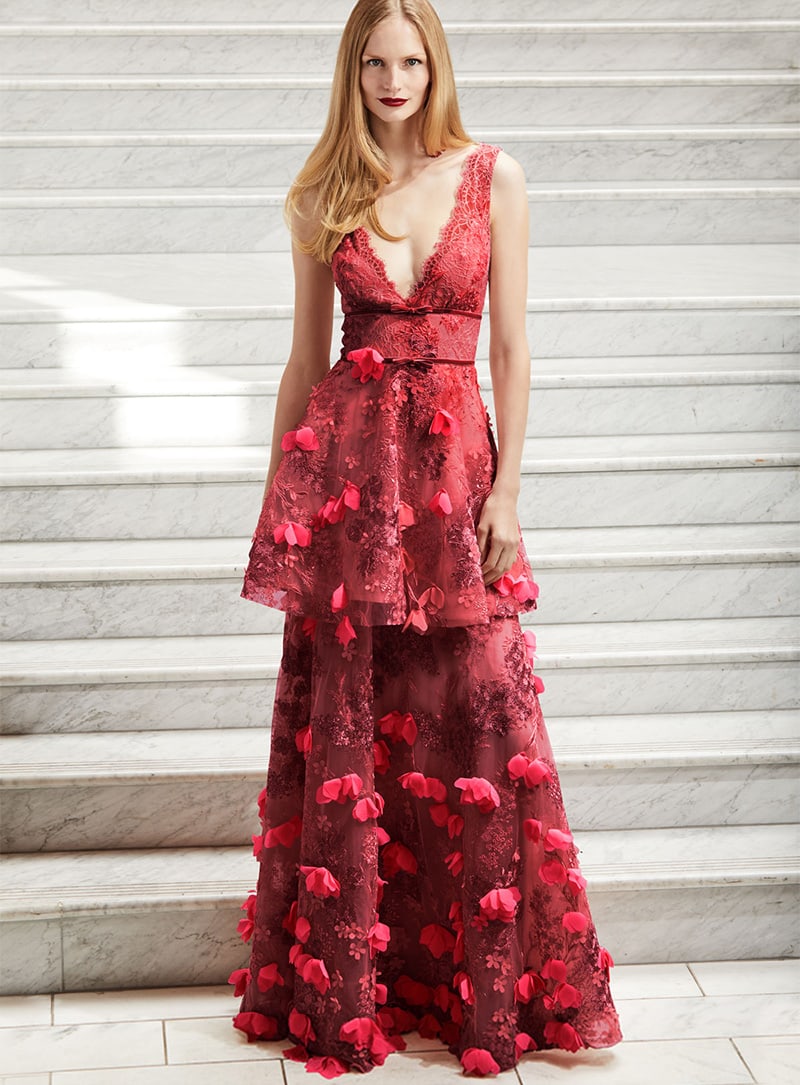 Marchesa Notte Two-Tiered 3D Floral-Embellished Gown