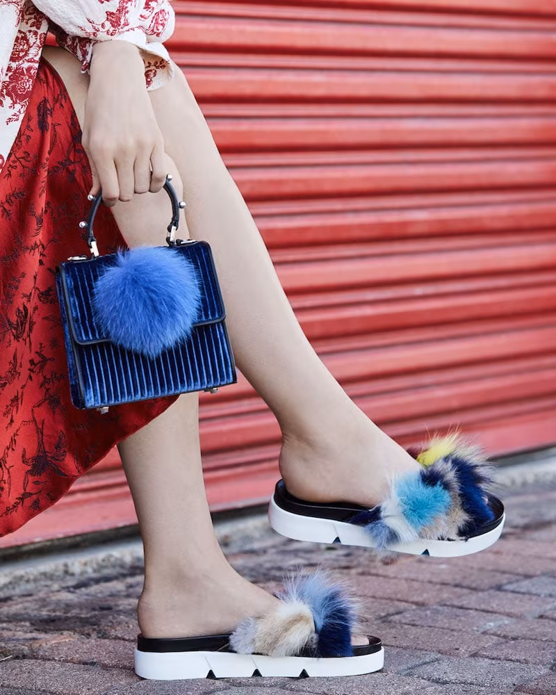 Stuart Weitzman Sublime Flat Fox Fur Slide Sandal