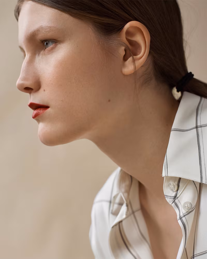 The Row Sisea Windowpane-Checked Silk Satin Blouse