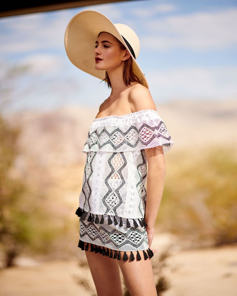 Queen & Pawn Hattusa Off-the-Shoulder Broderie Anglaise Top with Tassel Hem