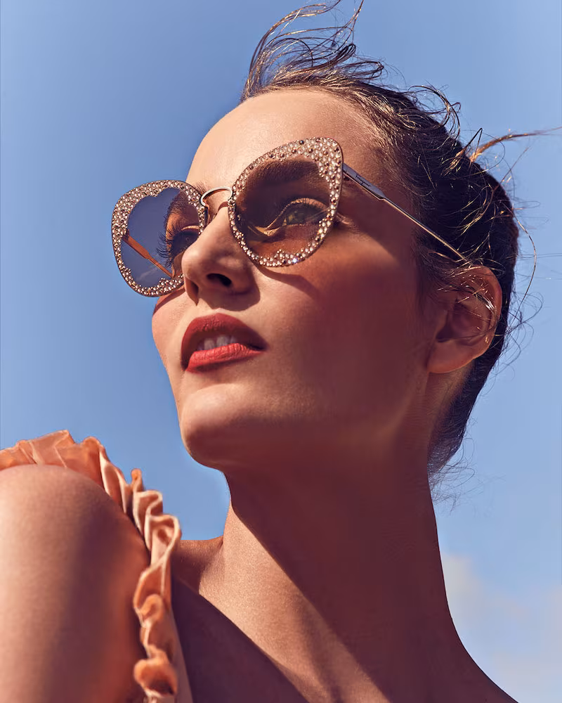 Salvatore Ferragamo Fiore Rimless Cat-Eye Sunglasses with Crystal Embellishment