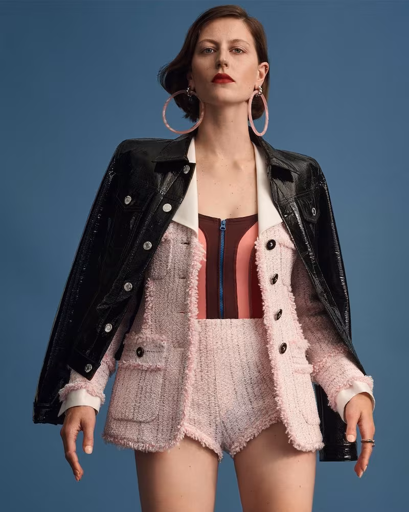 Alessandra Rich Tweed Contrast-Collar Jacket