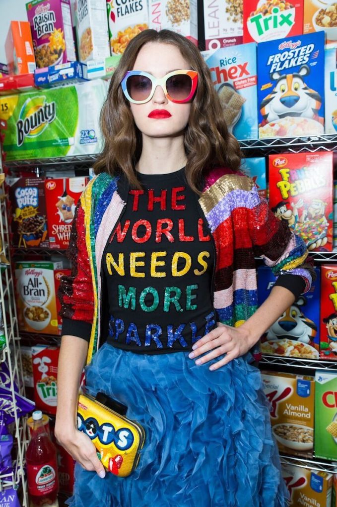 Alice + Olivia Rylyn "More Sparkle" Sequined Short-Sleeve Crewneck Top