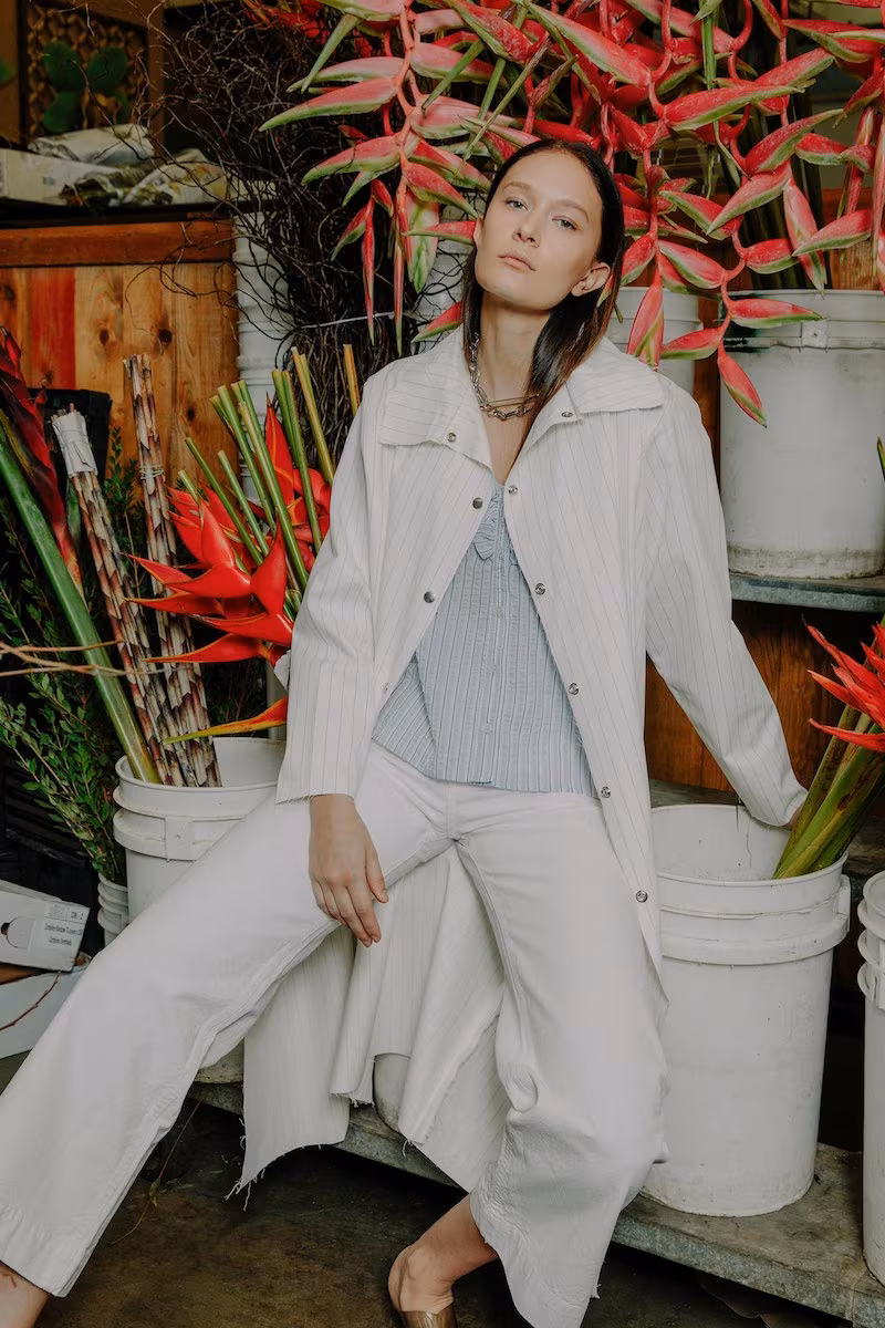 Ashley Rowe 3/4 Coat in White/Black Stripe