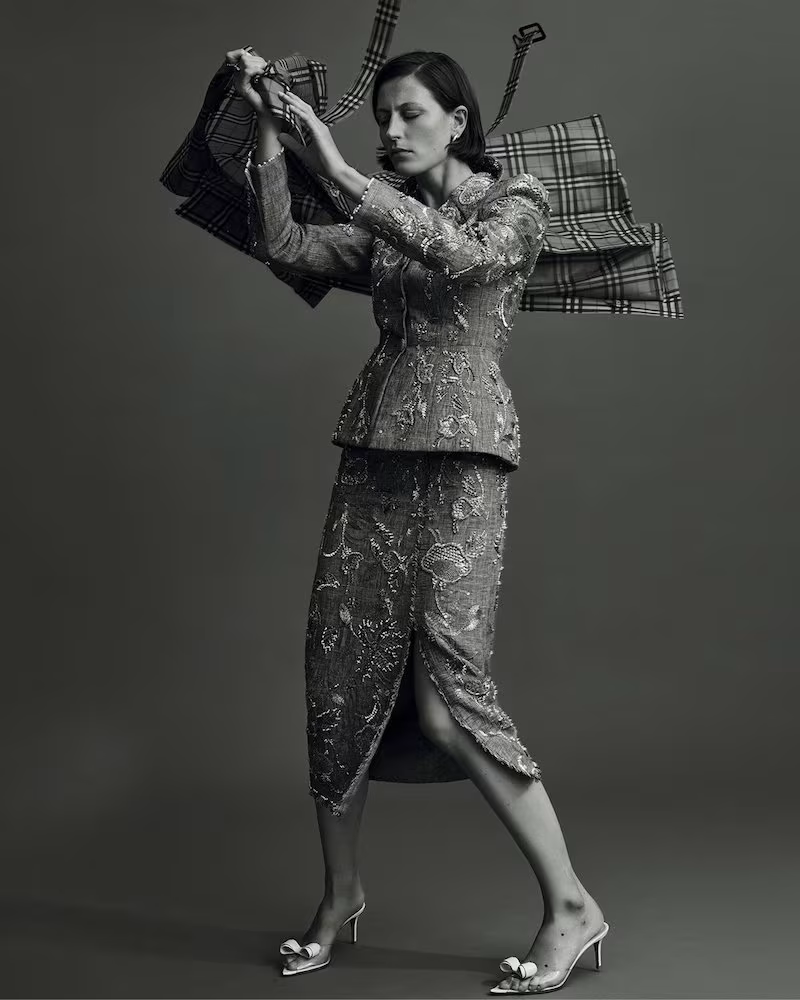 Burberry Point-Collar Printed-Check Trench Coat