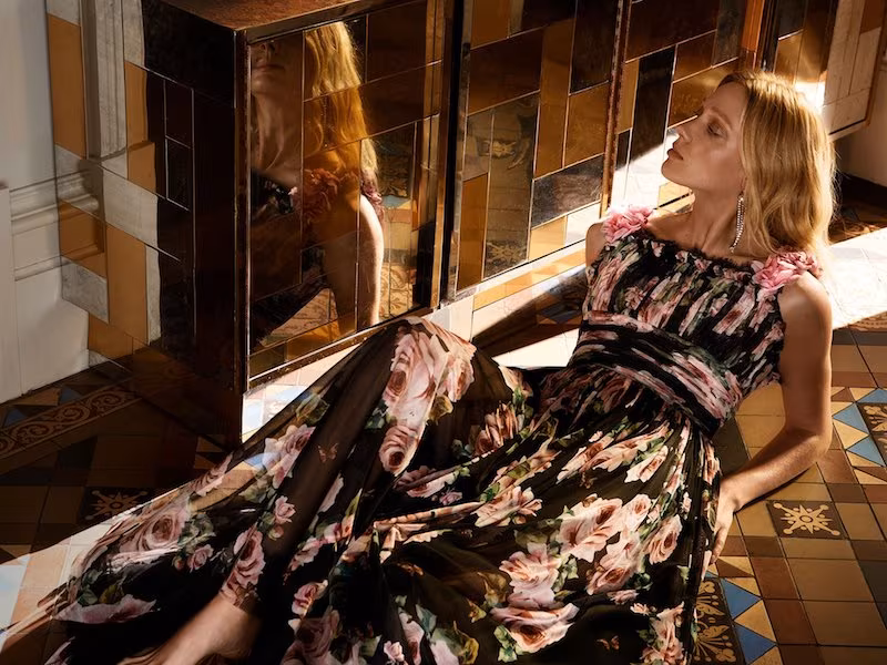 Dolce & Gabbana Rose-Print Silk-Tulle Gown