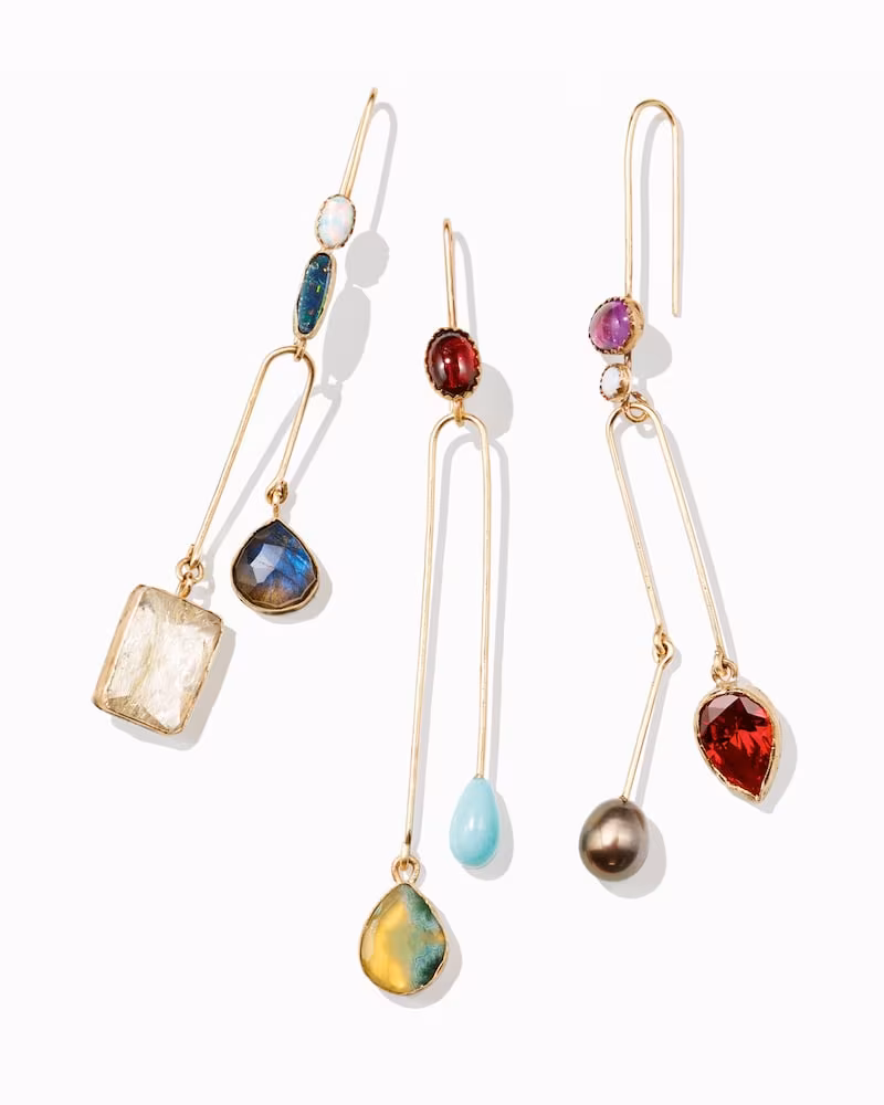 Julie Wolfe Mixed-Gemstone Double-Drop Wire Earrings