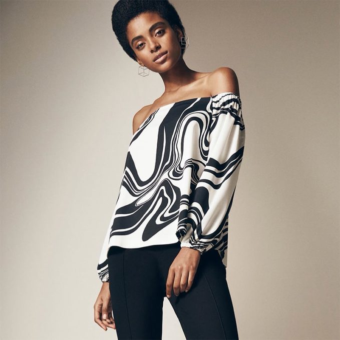 Lisa Perry Swirl Crepe Off-The-Shoulder Top