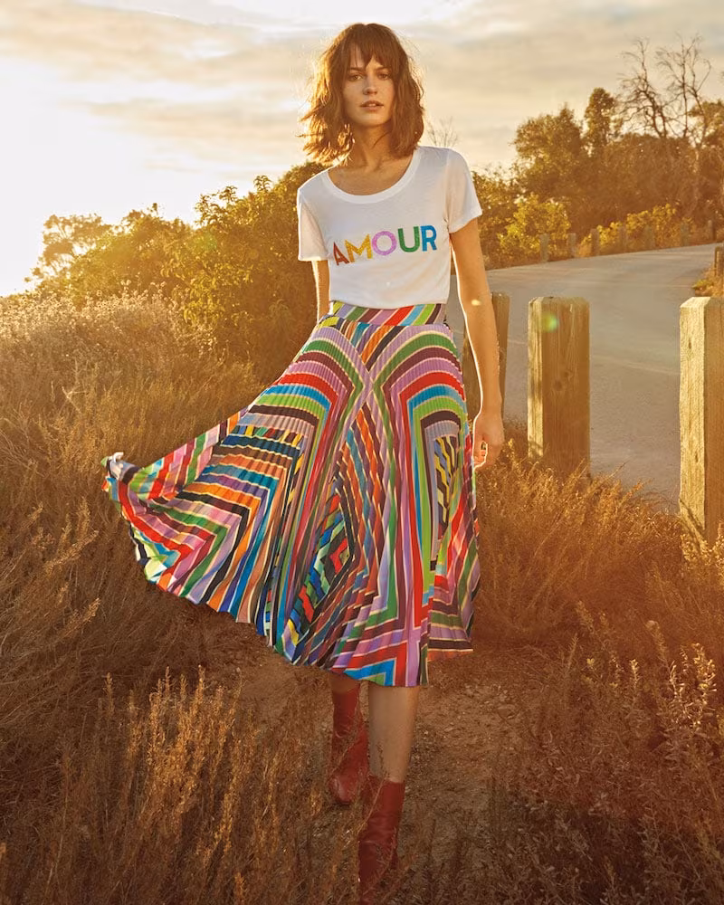 Milly Rainbow Stripe Pleated Skirt