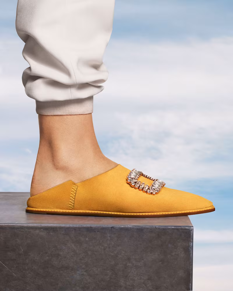 Roger Vivier Strass Suede Flat Fold-Down Mule